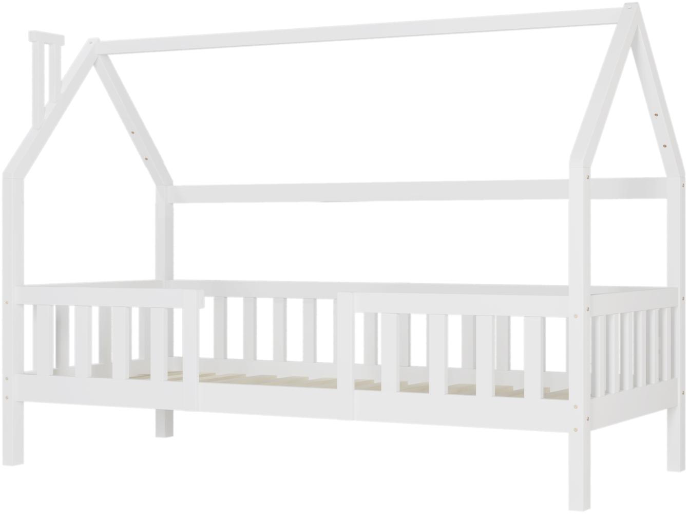 Merax Hausbett Massivholzbett, mit Rausfallschutz,Für Erwachsene,90 x 200 cm, Weiß Bild 1
