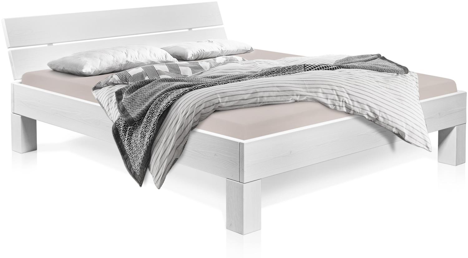 Möbel-Eins LUKY 4-Fuß-Bett mit Kopfteil, Material Massivholz, Fichte massiv weiss 160 x 220 cm Bild 1