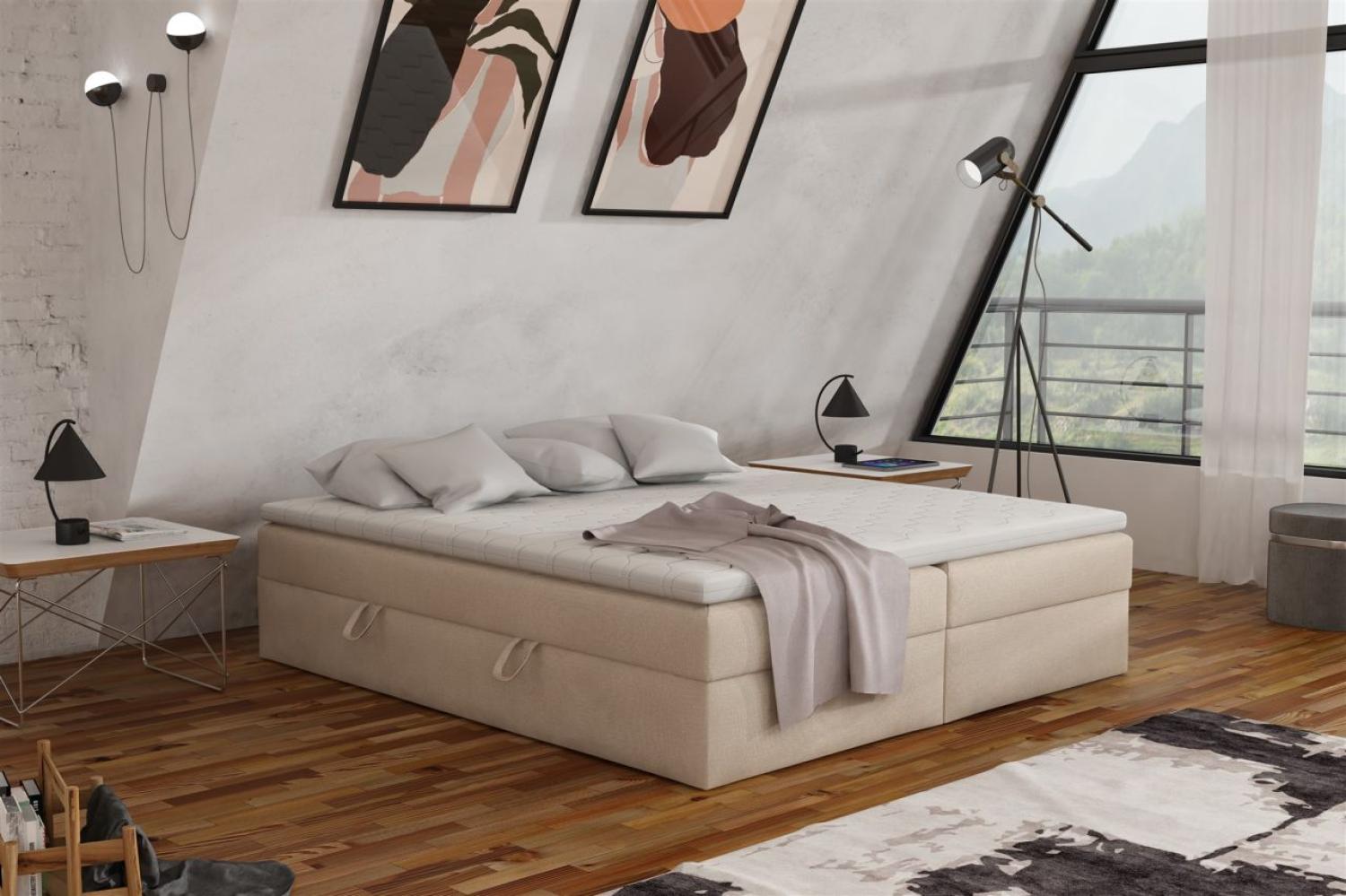 Boxspringbett Schlafzimmerbett ANTONY 160x200cm Stoff Beige inkl. Bettkasten Bild 1