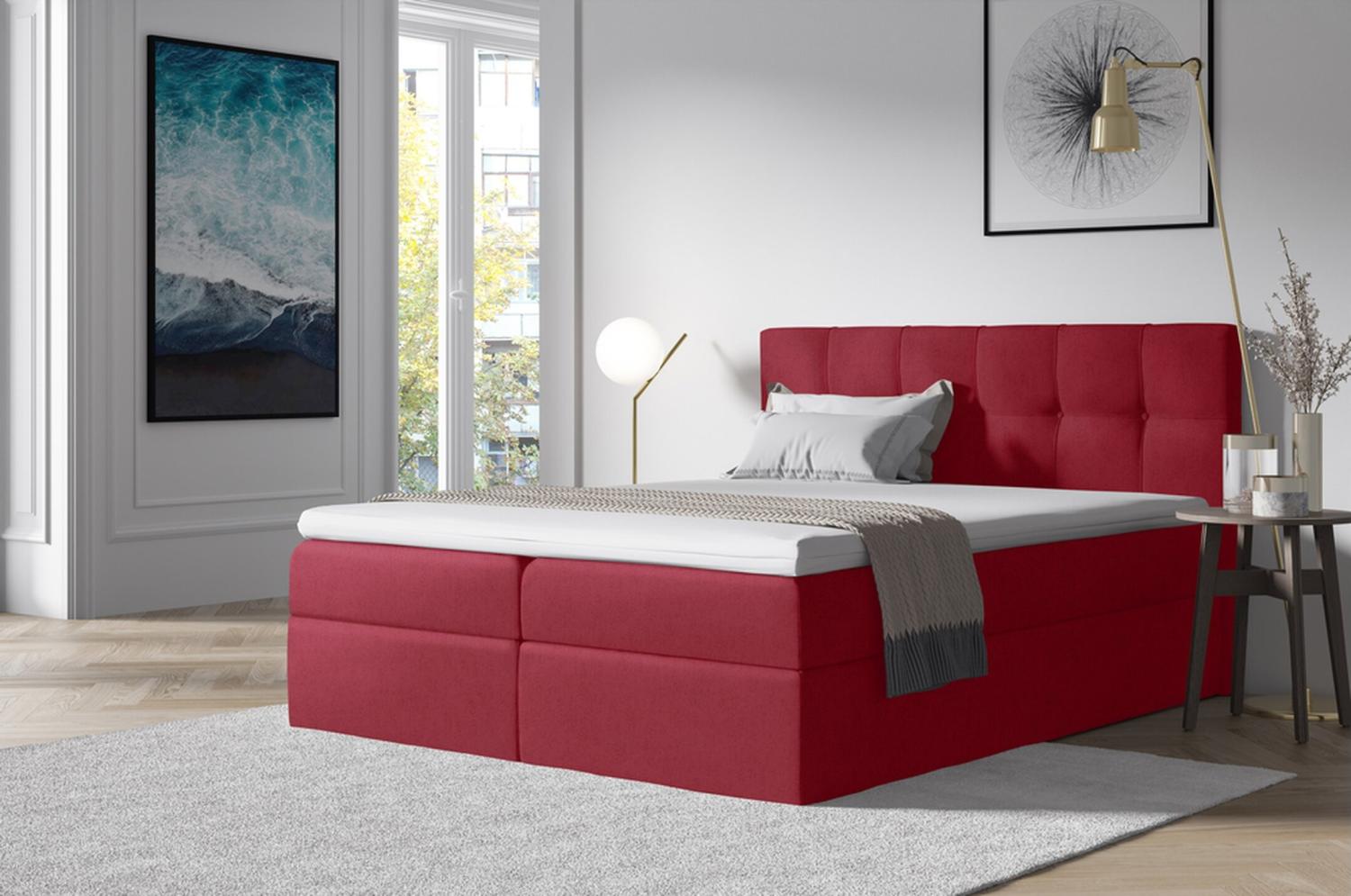 Stylefy 'Cesar' Boxspringbett Velours Bordeaux 160 x 200 cm Bild 1