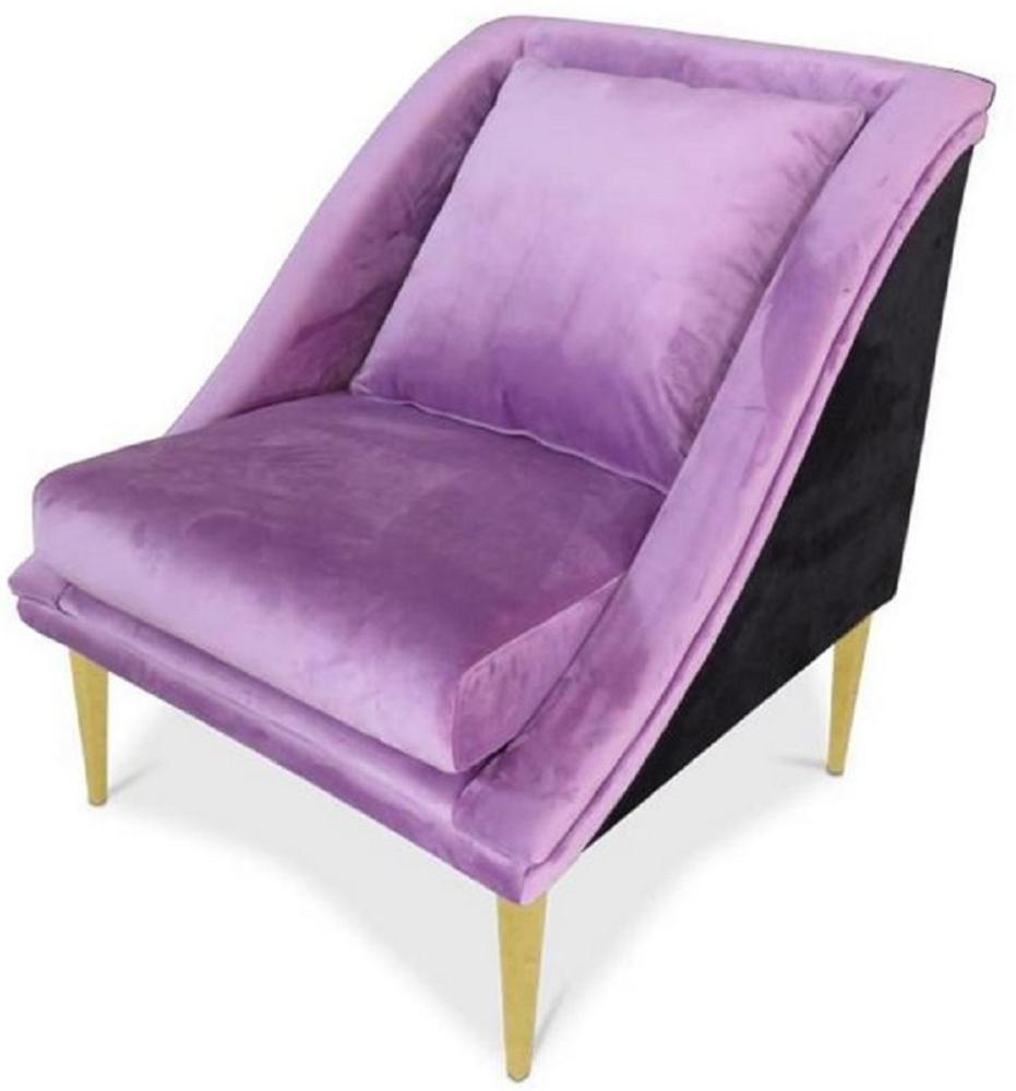 Casa Padrino Luxus Wohnzimmer Samt Sessel Lila / Schwarz / Gold 61 x 61 x H. 78 cm - Luxus Möbel Bild 1