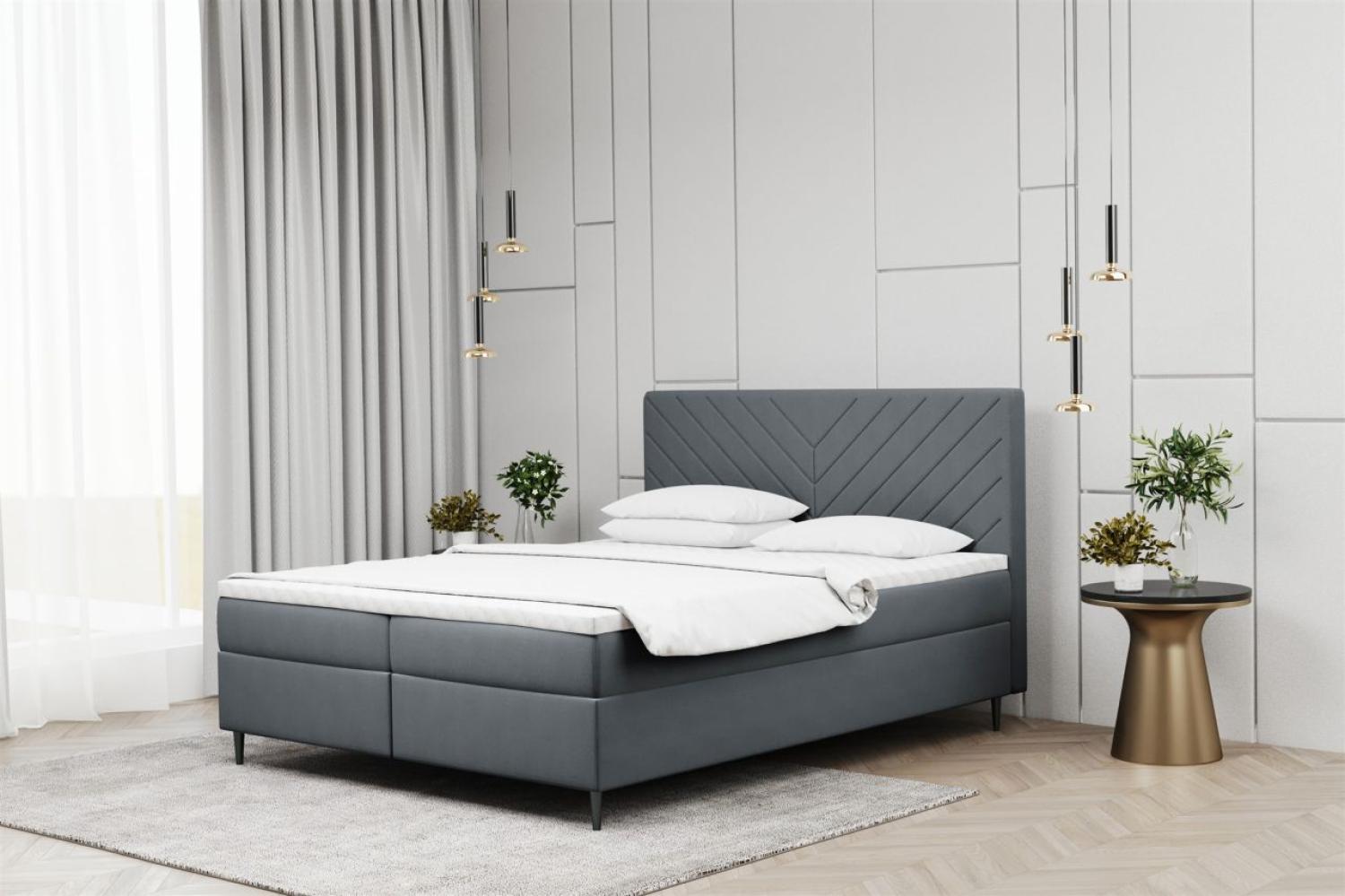 Boxspringbett Schlafzimmerbett BONITA 140x220cm in Stoff Matt Velvet Dunkelgrau Bild 1