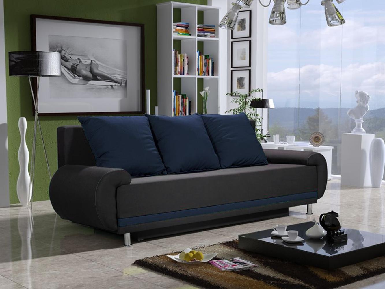 Sofa Designersofa MIKA 3-Sitzer mit Schlaffunktion Anthrazit- Blau Bild 1