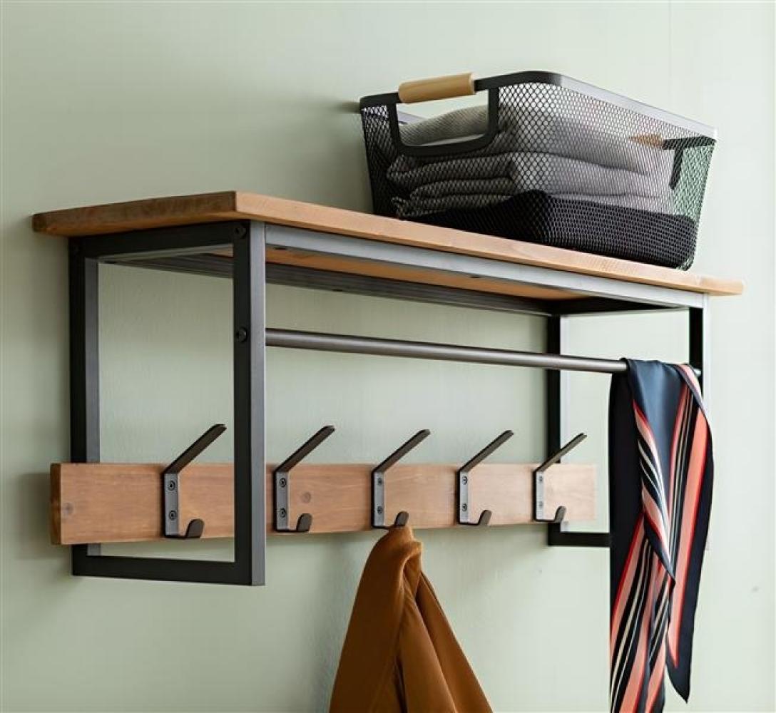 Garderobe "Industrial" aus Holz & Metall, schwarz, mit 5 Doppelhaken und Ablage, Wandgarderobe Bild 1