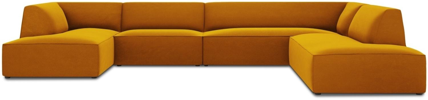 Micadoni 7-Sitzer Samtstoff Panorama Ecke rechts Sofa Ruby | Bezug Yellow | Beinfarbe Black Plastic Bild 1