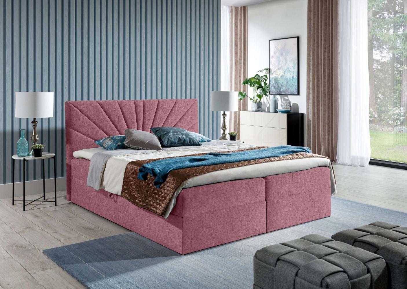 Stylefy 'Zenturio' Boxspringbett, Strukturstoff Lars Rosa 140 x 200 cm Bild 1