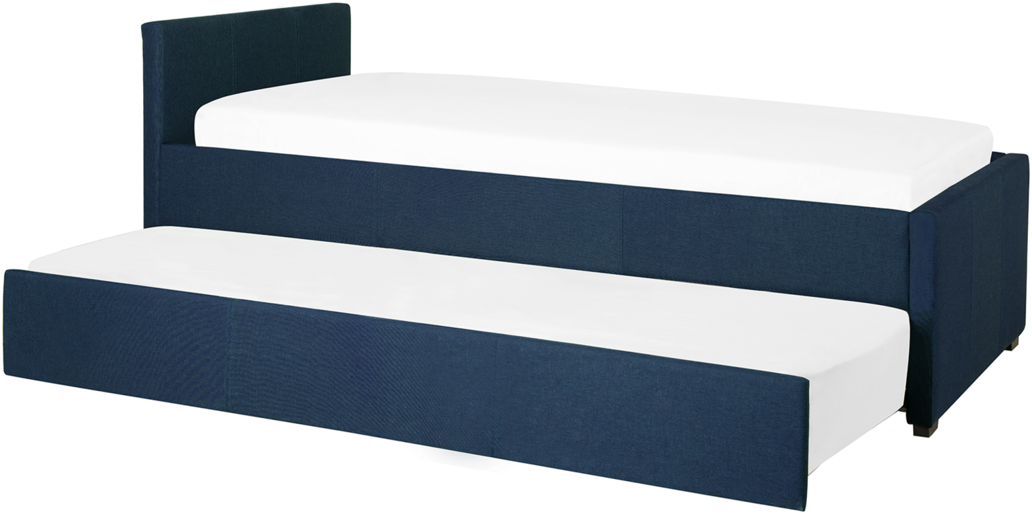 Tagesbett ausziehbar Polsterbezug marineblau Leinenoptik Lattenrost 80 x 200 cm MARMANDE Bild 1