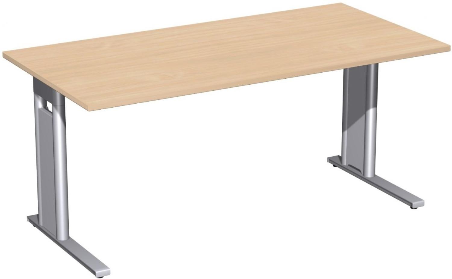 Schreibtisch 'C Fuß Pro', feste Höhe 160x80cm, Buche / Silber Bild 1