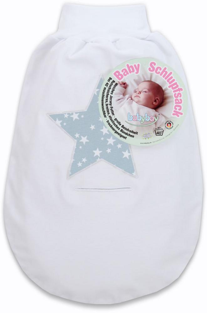 babybay Schlupfsack mit Gurtschlitz, weiß Applikation Stern azurblau Sterne weiß Bild 1