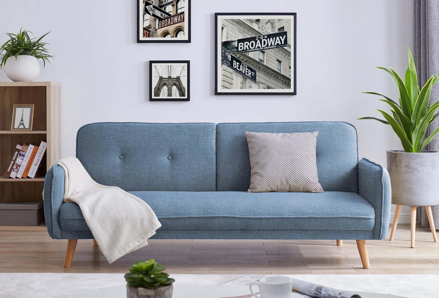 3-Sitzer Sofa Strukturstoff fein Blau mit Schlaffunktion 188 x 85 x 80 cm Bild 1