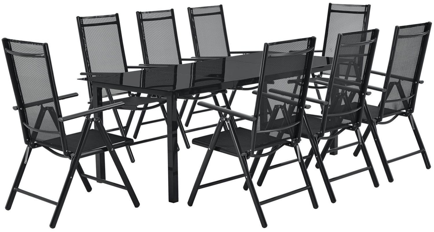 Juskys Aluminium Gartengarnitur Milano Gartenmöbel Set mit Tisch und 8 Stühlen Dunkel-Grau mit schwarzer Kunstfaser Alu Sitzgruppe Balkonmöbel Bild 1