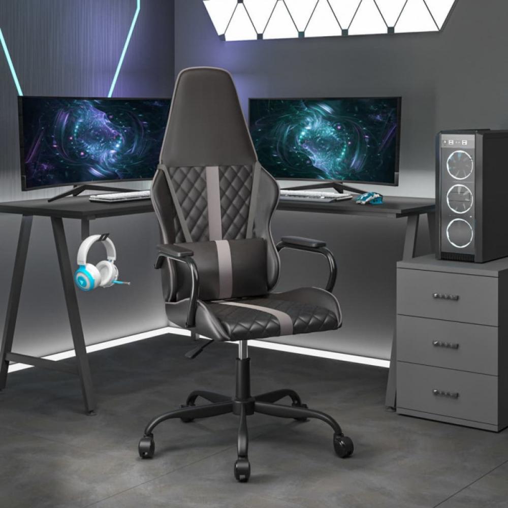 Gaming-Stuhl mit Massagefunktion Grau und Schwarz Kunstleder (Farbe: Grau) Bild 1
