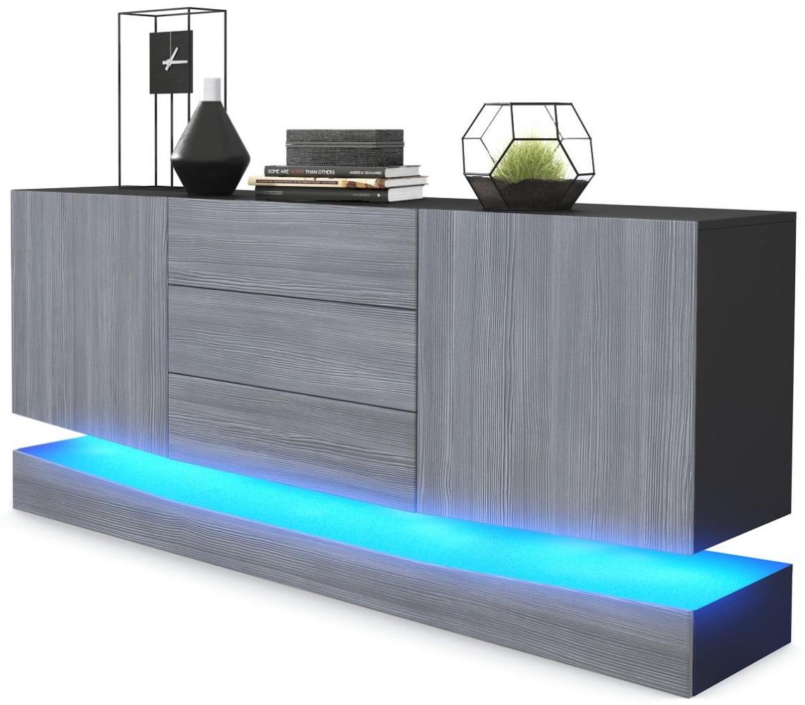 Vladon Sideboard City, Schwarz matt/Avola-Anthrazit inkl. LED - Moderne Kommode für Ihr Wohnbereich (178 x 72 x 38 cm) Bild 1