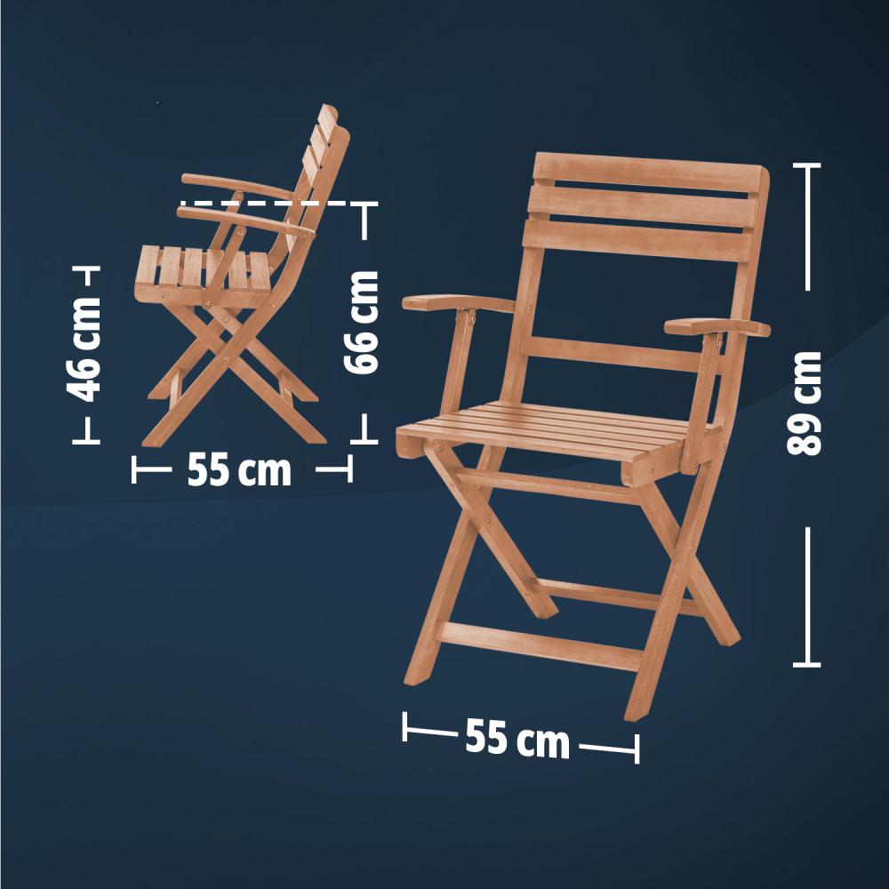 KHG Gartenstuhl 2er Set aus echtem Eukalyptus braun, Klappstuhl Holz für Garten & Balkon mit Armlehne, Balkonstuhl klappbar, Hochlehner, wetterbeständig, geölt & imprägniert Bild 1