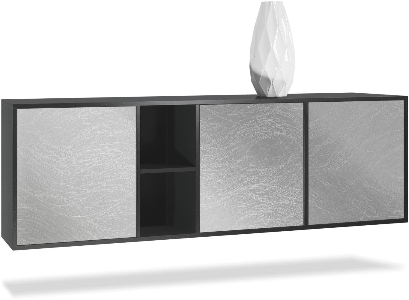 Vladon Kommode Cuba - Schwarz matt/Scratchy Metal - Modernes Sideboard für Ihr Wohnbereich - (BxHxT) 182x53x35 cm Bild 1