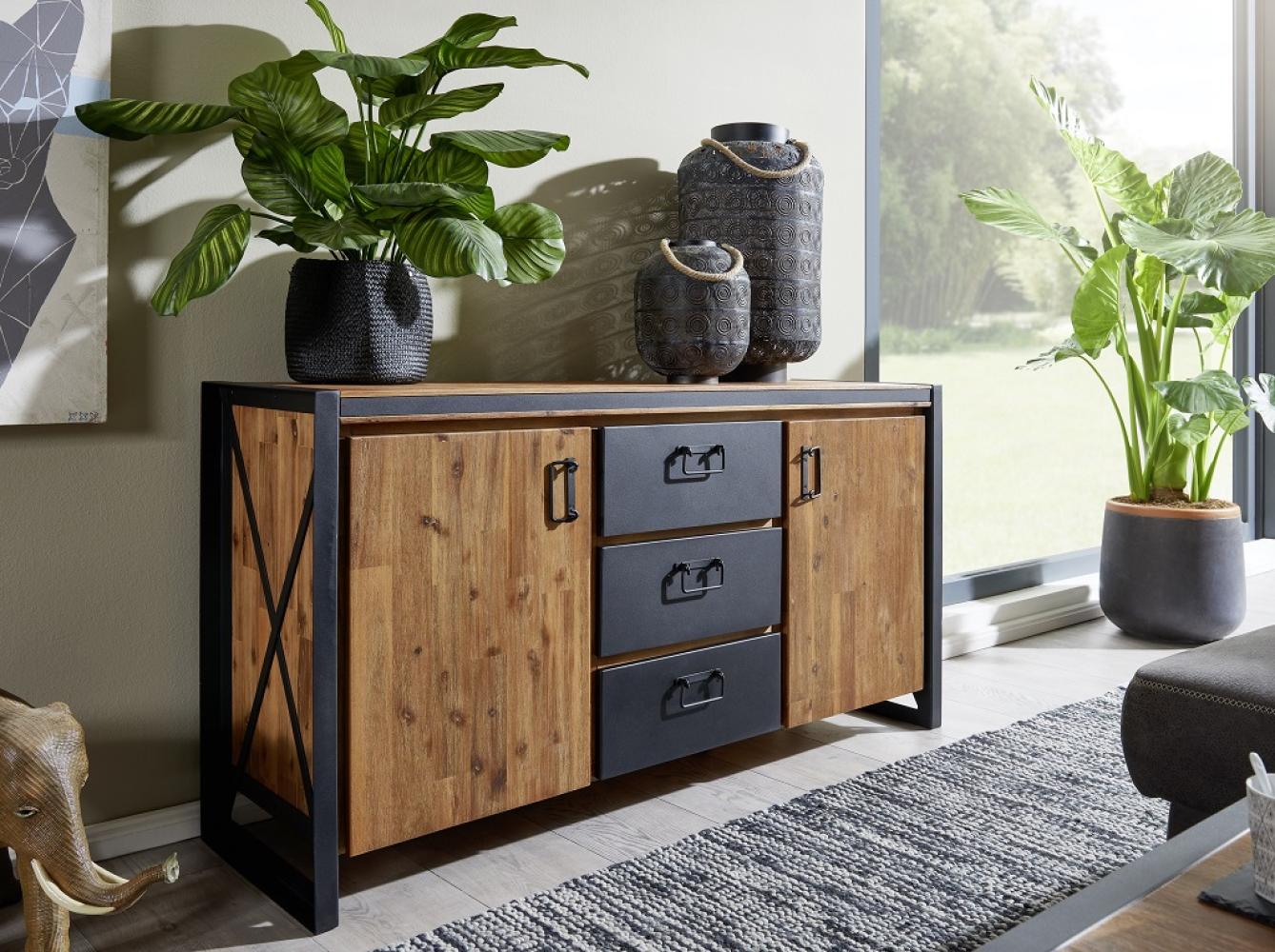 Sideboard 150x80xcm 'Montreux' Akazie & Metall schwarz Bild 1