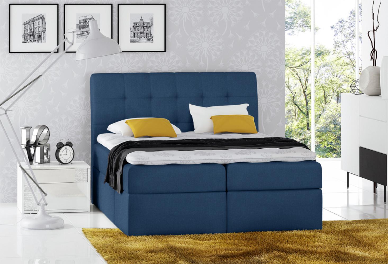 Stylefy 'Bagira' Boxspringbett Strukturstoff Dunkelblau 140 x 200 cm Bild 1