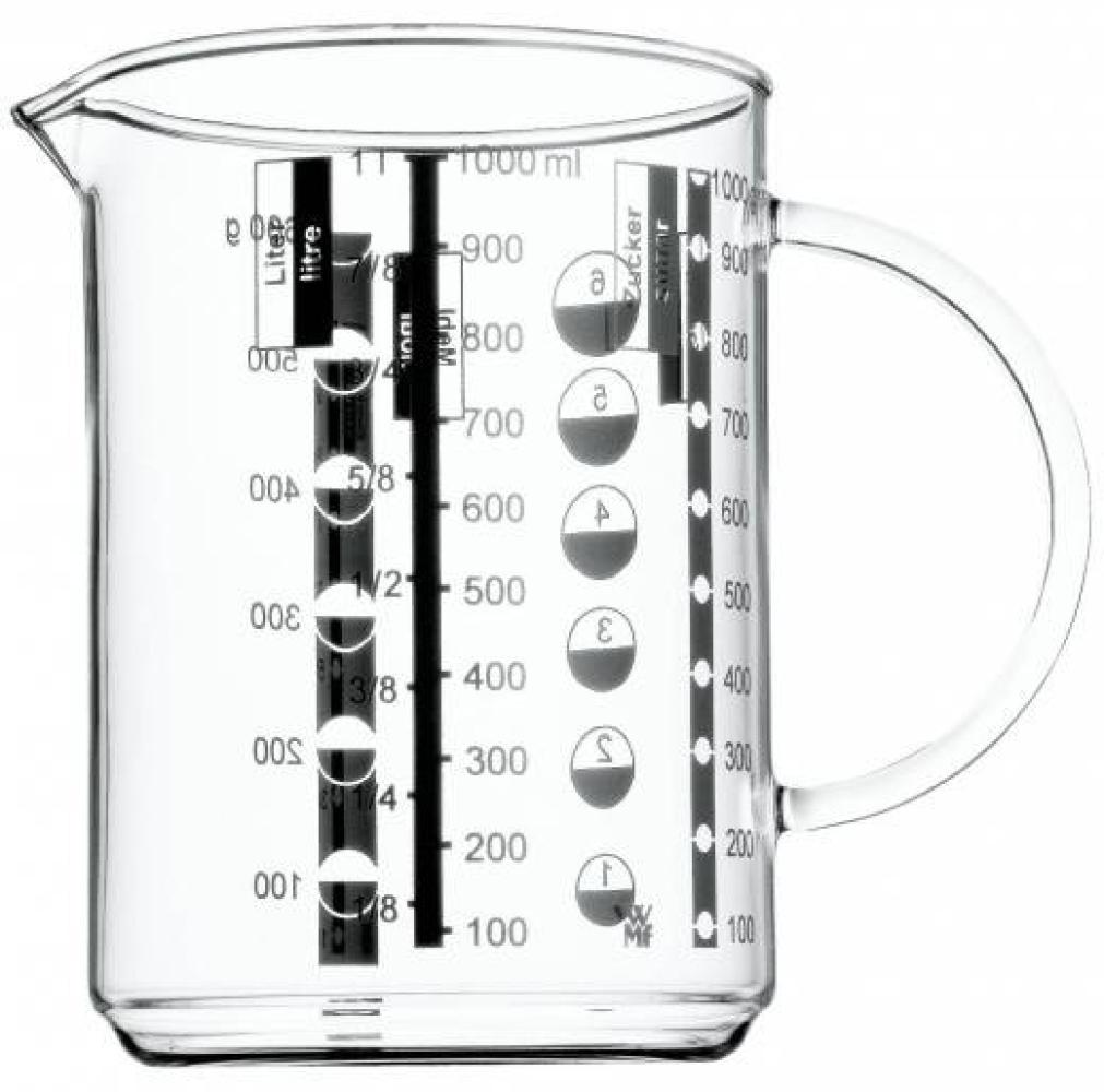 WMF Gourmet Glas Messbecher 1l, hitzebeständiges Glas, Skalierung für Liter, Milliliter, Tassen und Gramm, Transparent Bild 1