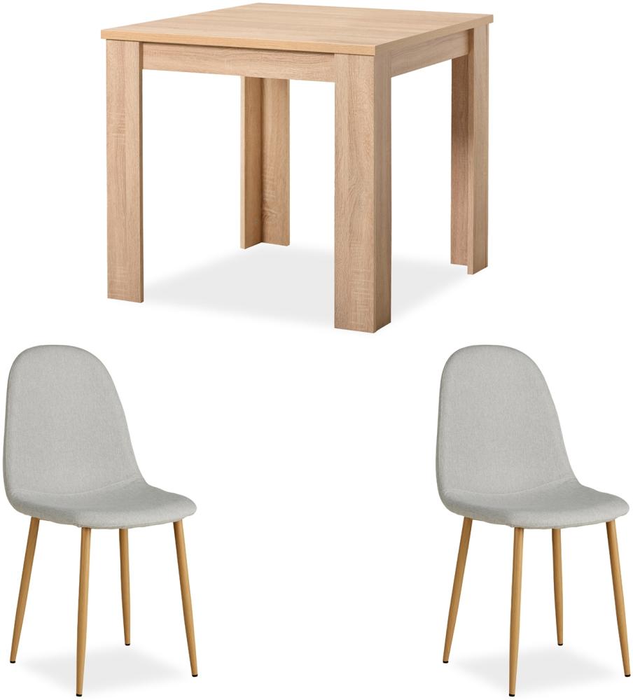 Homestyle4u Essgruppe mit 2 Stühlen und Esstisch, Holz natur / Leinenstoff grau, 80 x 80 cm Bild 1