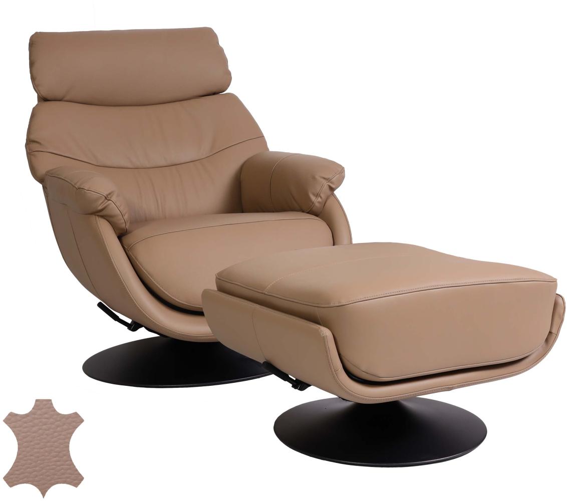 Relaxsessel mit Hocker HWC-K99, Fernsehsessel Sessel, Wippfunktion drehbar, Metall Echtleder/Kunstleder ~ taupe Bild 1