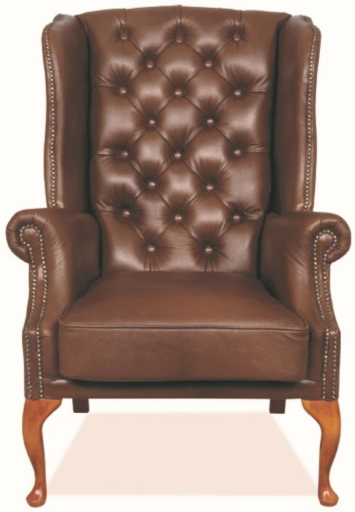 Casa Padrino Chesterfield Echtleder Ohrensessel Braun 80 x 80 x H. 110 cm - Luxus Sessel Bild 1