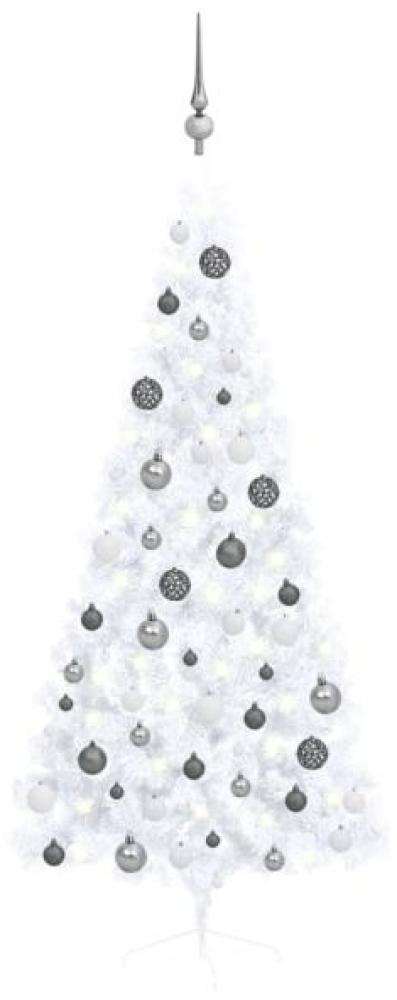 vidaXL Künstlicher Halber Weihnachtsbaum mit LEDs & Kugeln Weiß 180 cm, Mit Beleuchtung [3077656] Bild 1