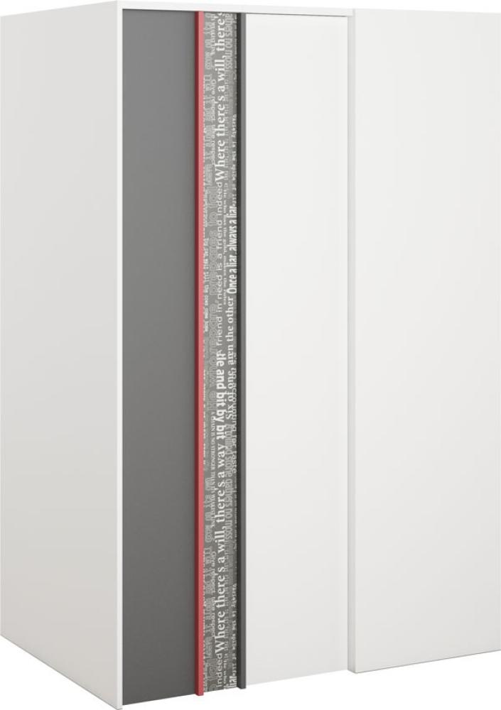 Kleiderschrank "Philosophy" Drehtürenschank 130cm begehbar links weiß graphit rot mit Schrift Print Bild 1