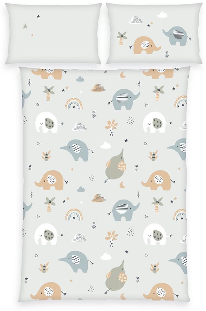 Herding Flanell Baby Kinder Bettwäsche Elephants Elefanten blau 100x135 cm Bild 1