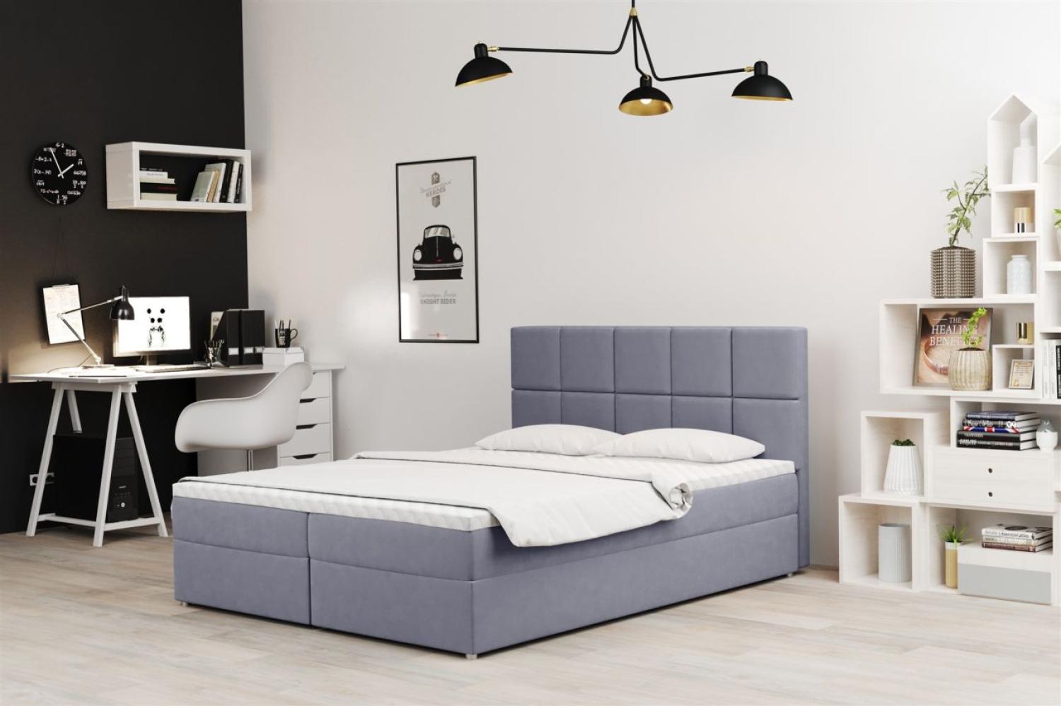 Boxspringbett Schlafzimmerbett FRASCO 160x200cm in Stoff Jasmine Hellgrau Bild 1