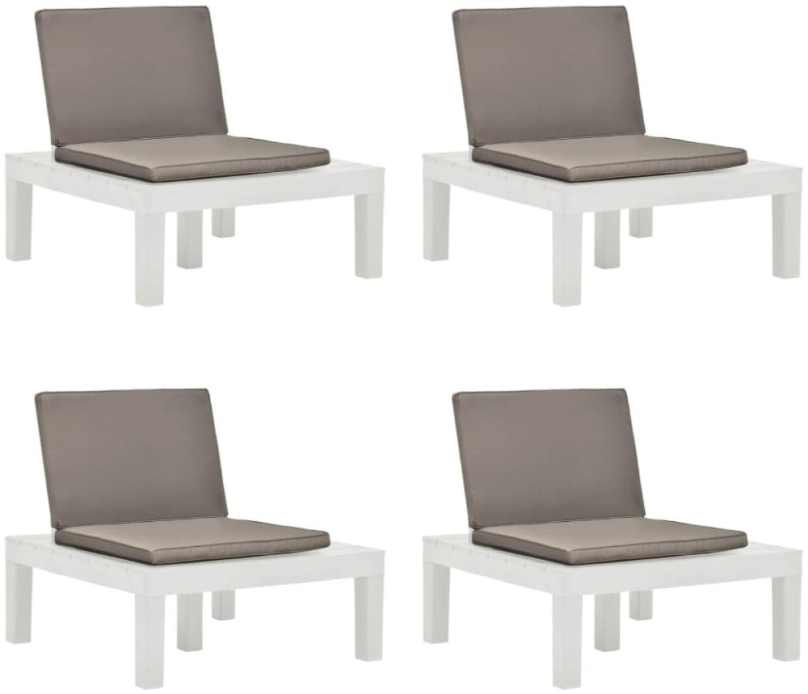 Gartenstühle mit Auflagen 4 Stk. Kunststoff Weiß Bild 1