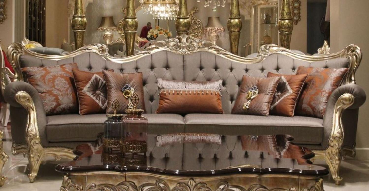 Casa Padrino Luxus Barock Wohnzimmer Sofa Grau / Gold 300 x 98 x H. 120 cm - Prunkvolles Sofa im Barockstil - Edle Barock Wohnzimmer Möbel Bild 1