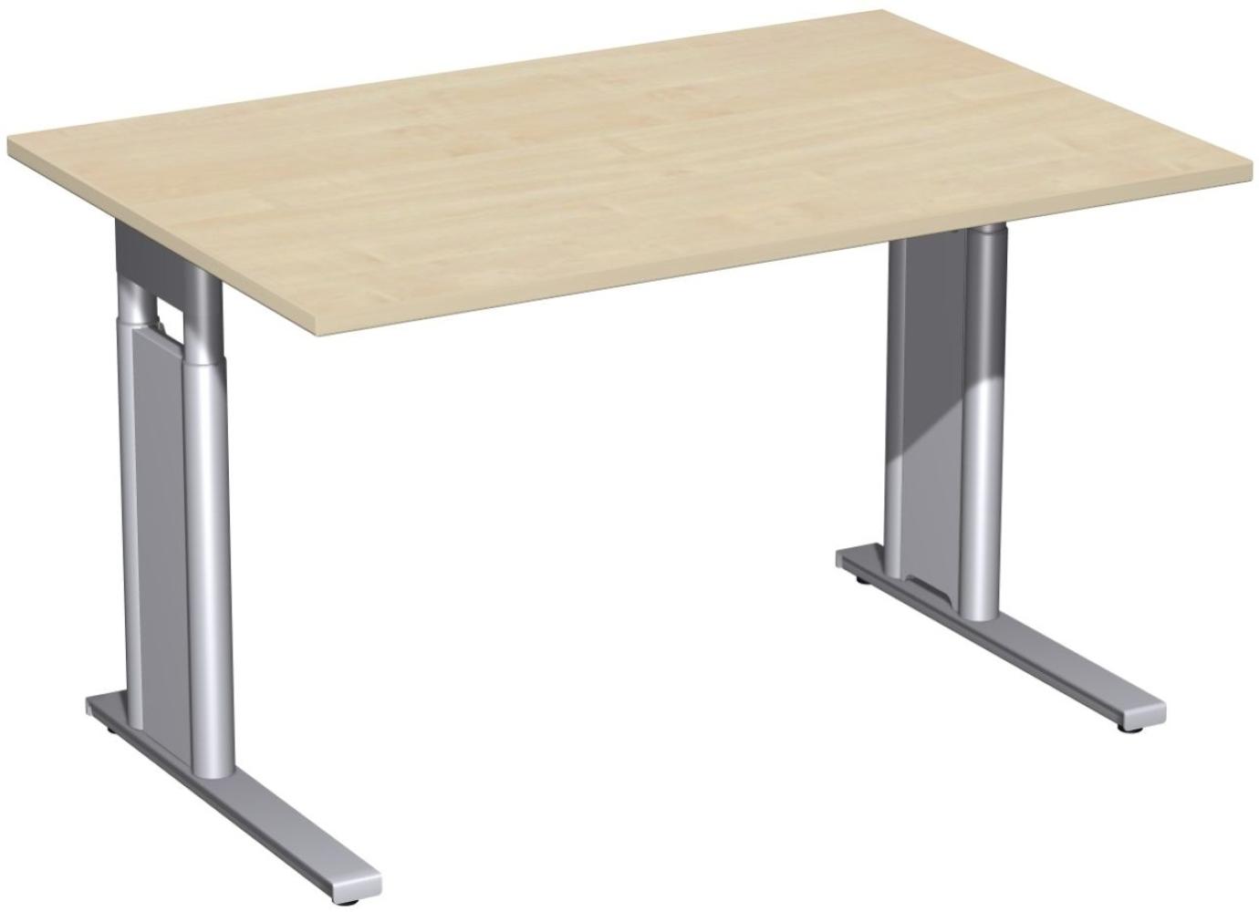 Schreibtisch 'C Fuß Pro' höhenverstellbar, 120x80cm, Ahorn / Silber Bild 1