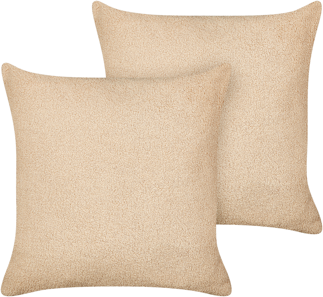 Kissen 2er Set Bouclé Sandbeige LEUZEA 45 x 45 cm Bild 1