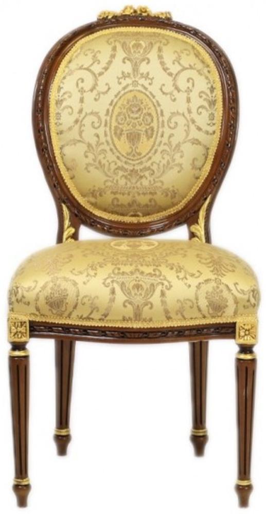 Casa Padrino Luxus Barock Esszimmer Stuhl Ludwig XV Gold Muster / Mahagoni Braun - Möbel Bild 1