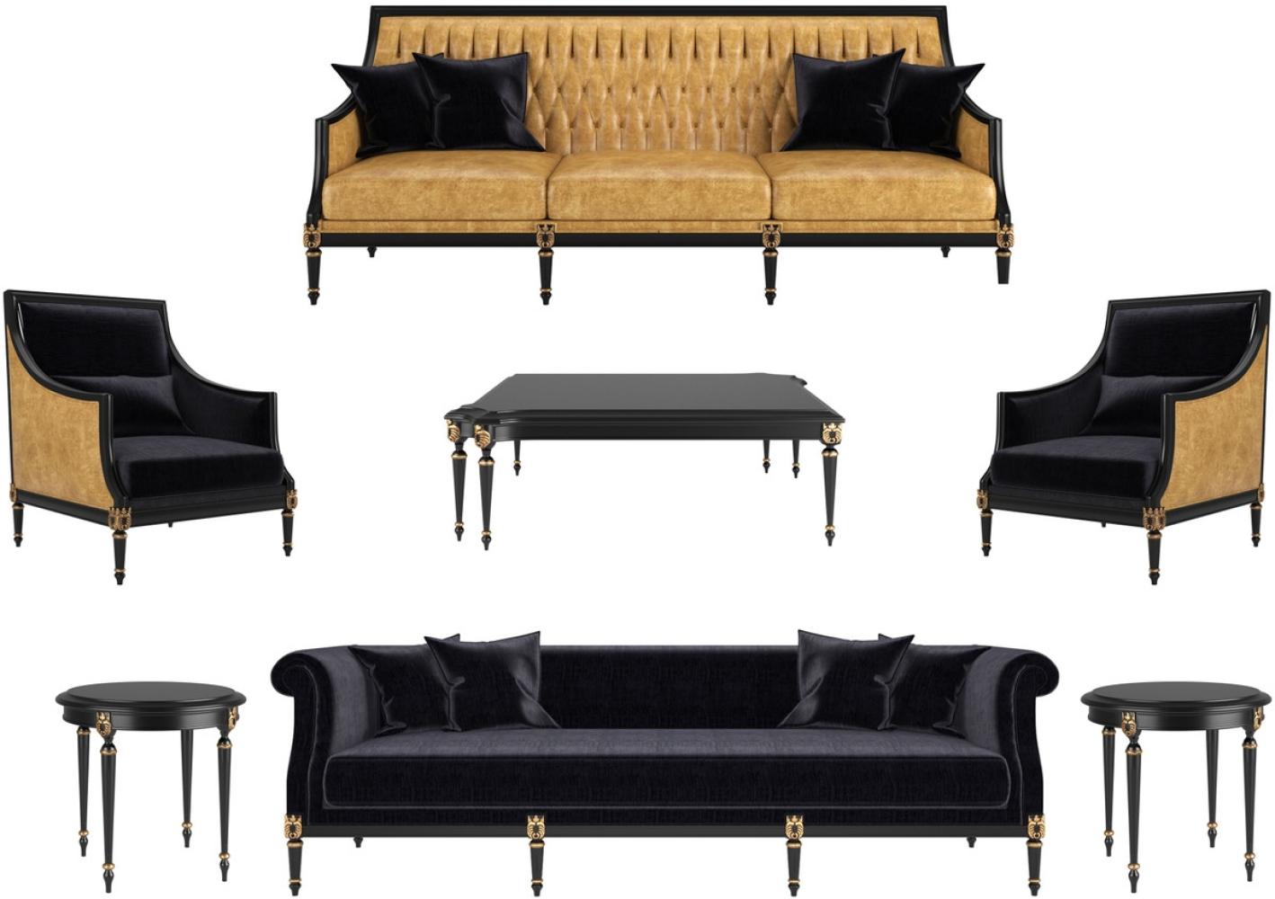 Casa Padrino Luxus Barock Wohnzimmer Set Gold / Schwarz / Antik Gold - 2 Sofas & 2 Sessel & 1 Couchtisch & 2 Beistelltische - Wohnzimmermöbel im Barockstil - Edle Barock Möbel Bild 1
