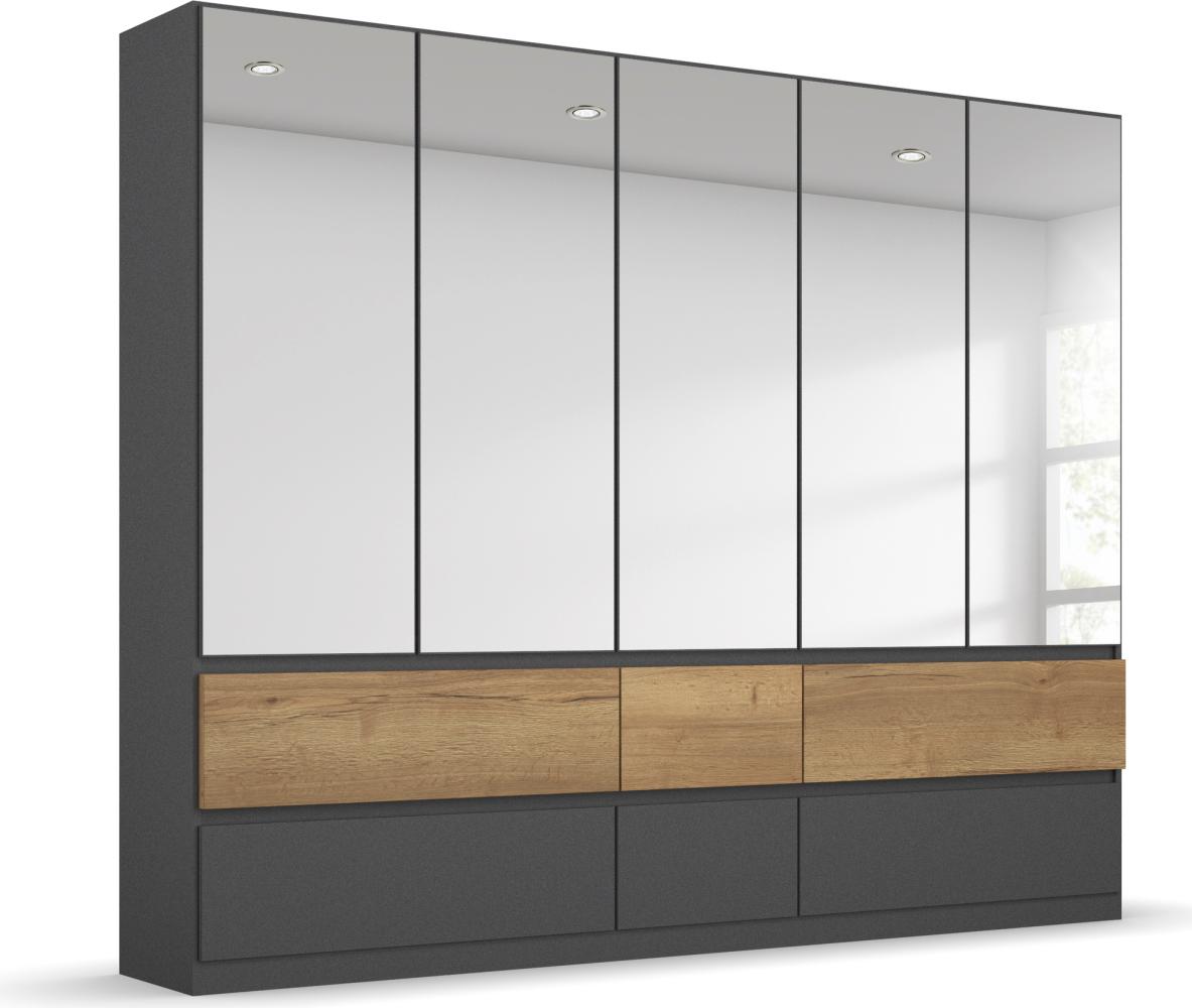 rauch Kleiderschrank; Drehtürenschrank WINNIPEG, 5-türig, 5 Spiegeltüren, 6 Schubkästen, Graumetallic/Eiche Halifax, 226x210x56xcm Bild 1