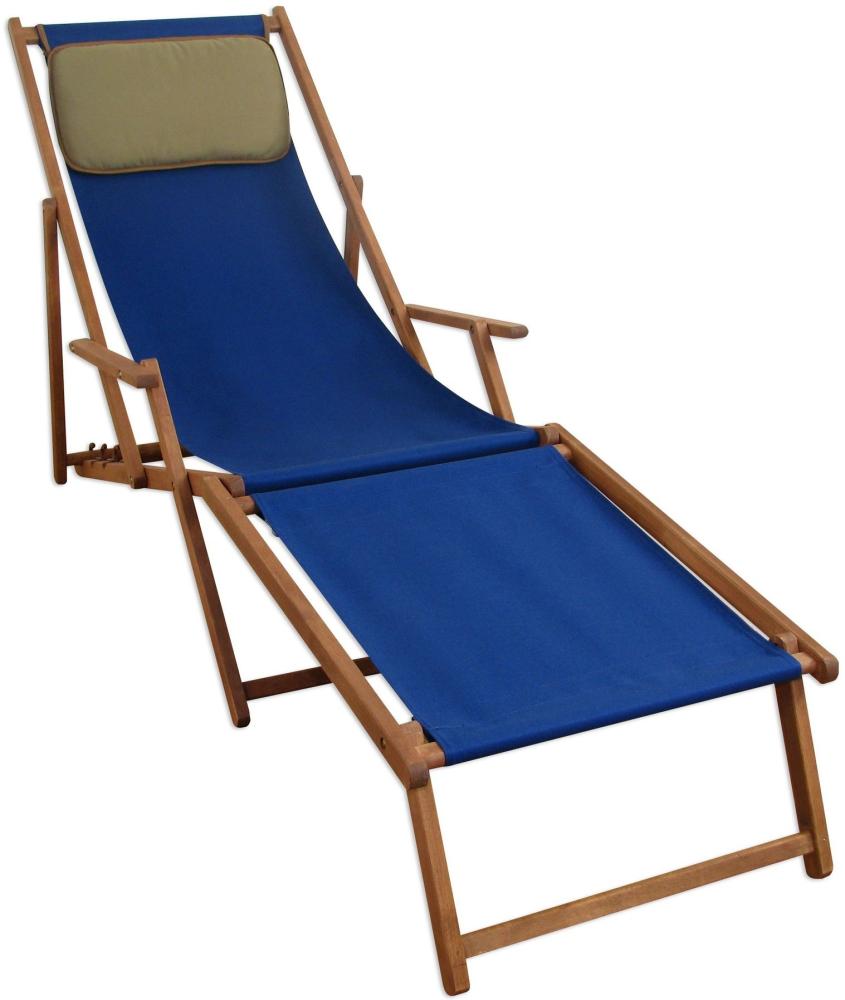 Liegestuhl blau Fußablage Kissen Deckchair klappbar Sonnenliege Holz Gartenliege 10-307 F KD Bild 1