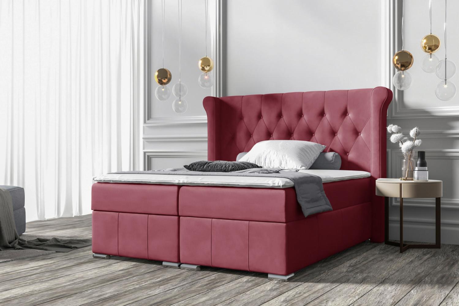 Stylefy 'Alonzo' Boxspringbett, Velours Monolith Bordeaux 120 x 200 cm Bild 1