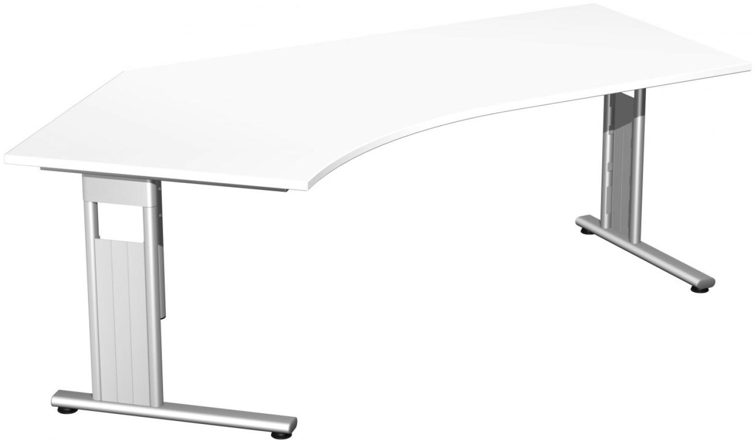 Schreibtisch 135° 'C Fuß Flex' links, 216,6x113cm, Weiß / Silber Bild 1