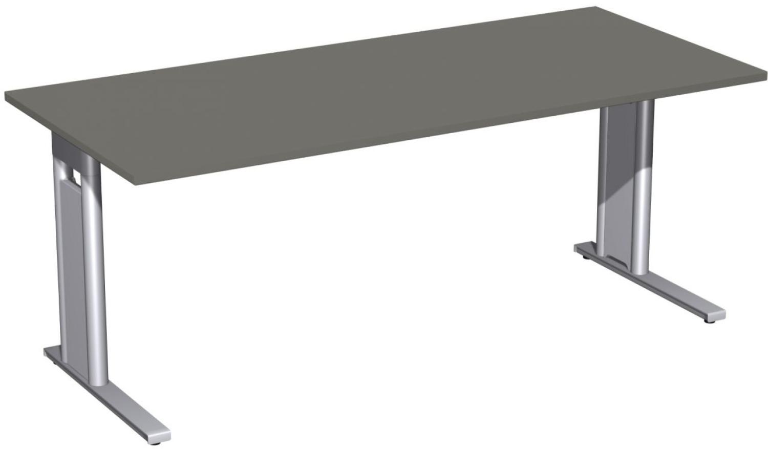 Schreibtisch 'C Fuß Pro', feste Höhe 180x80cm, Graphit / Silber Bild 1
