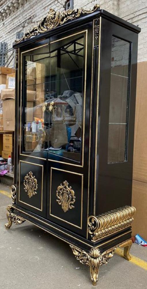 Casa Padrino Luxus Barock Vitrine Schwarz / Gold - Prunkvoller Barock Vitrinenschrank mit 2 Glastüren - Edle Barock Möbel Bild 1