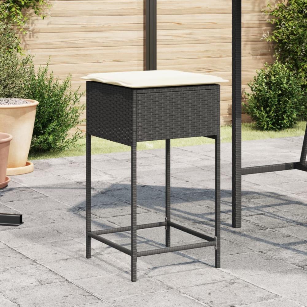 Garten-Barhocker mit Kissen 2 Stk. Schwarz Poly Rattan 368317 Bild 1