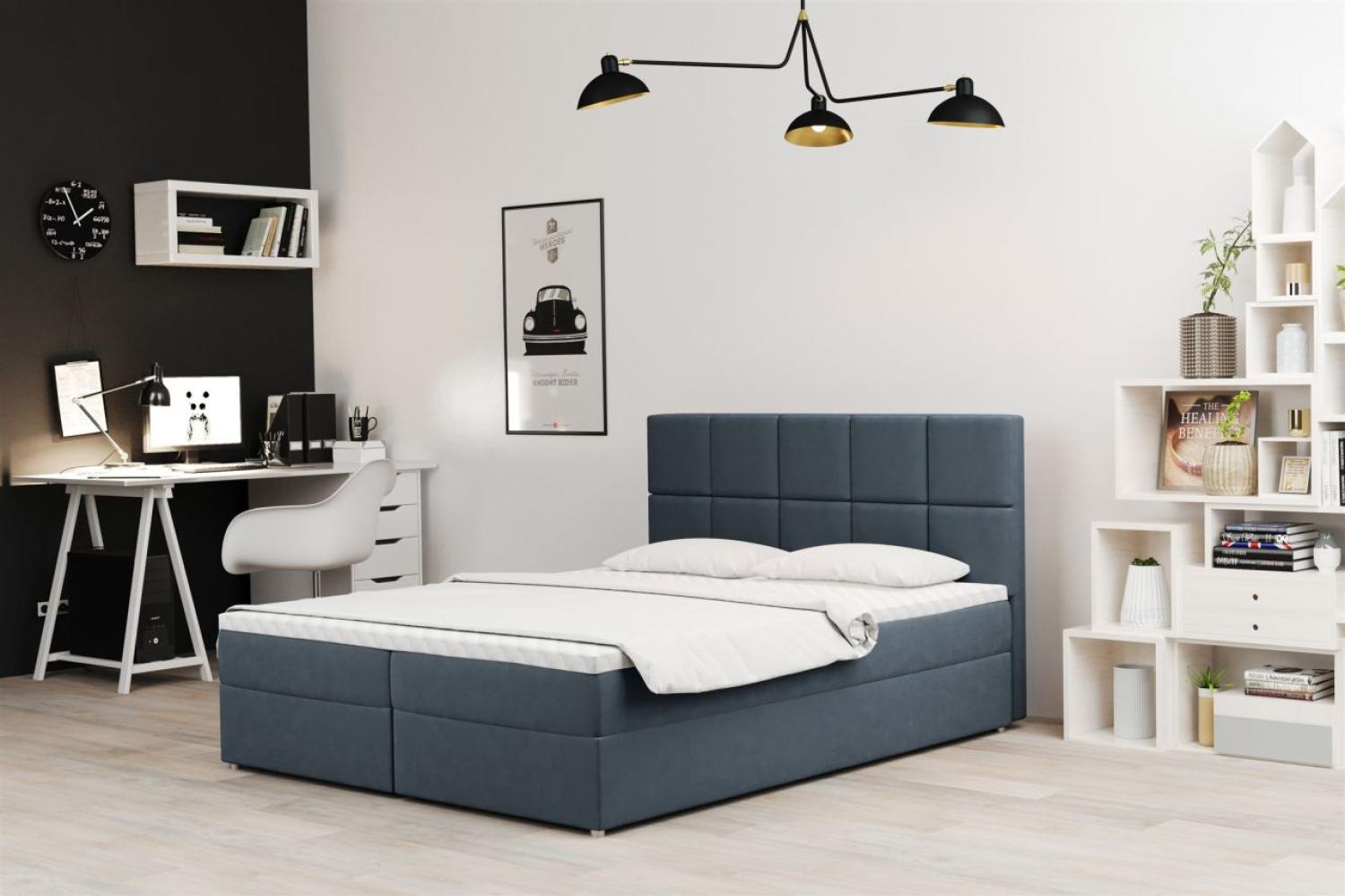 Boxspringbett Schlafzimmerbett FRASCO 120x200cm in Stoff Soro Blau Bild 1