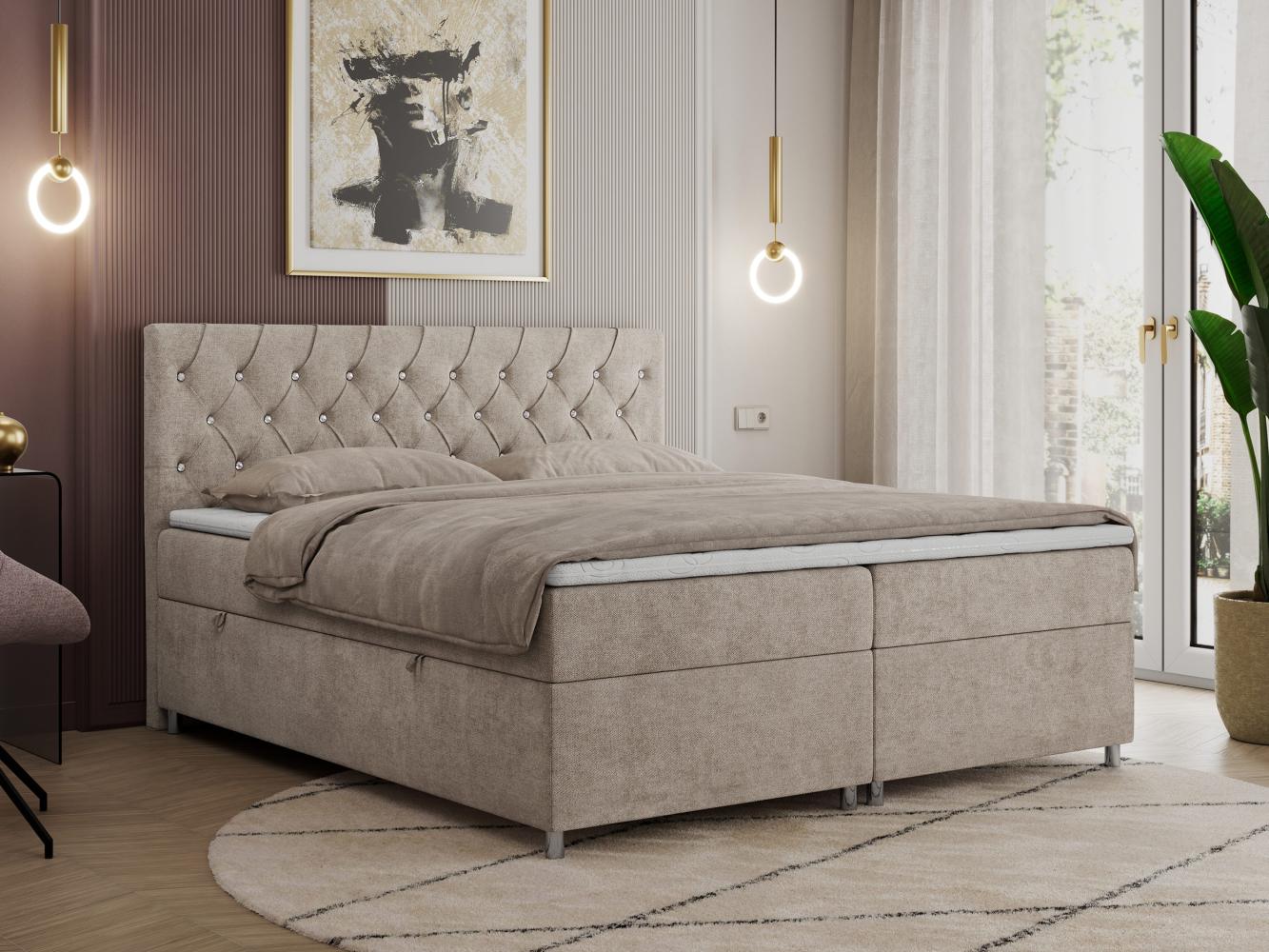 Boxspringbett Doppelbett Polsterbett Kunstlederbett mit Bettkasten - ROMA - 180x200cm - Beige Stoff - H4 Bild 1