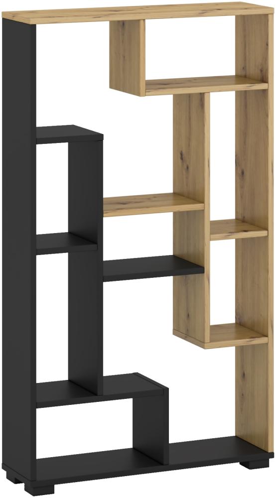 Domando Bücherregal Termoli Modern für Wohnzimmer Breite 70cm, besondere Facheinteilung in Schwarz Matt und Artisan Eiche Bild 1