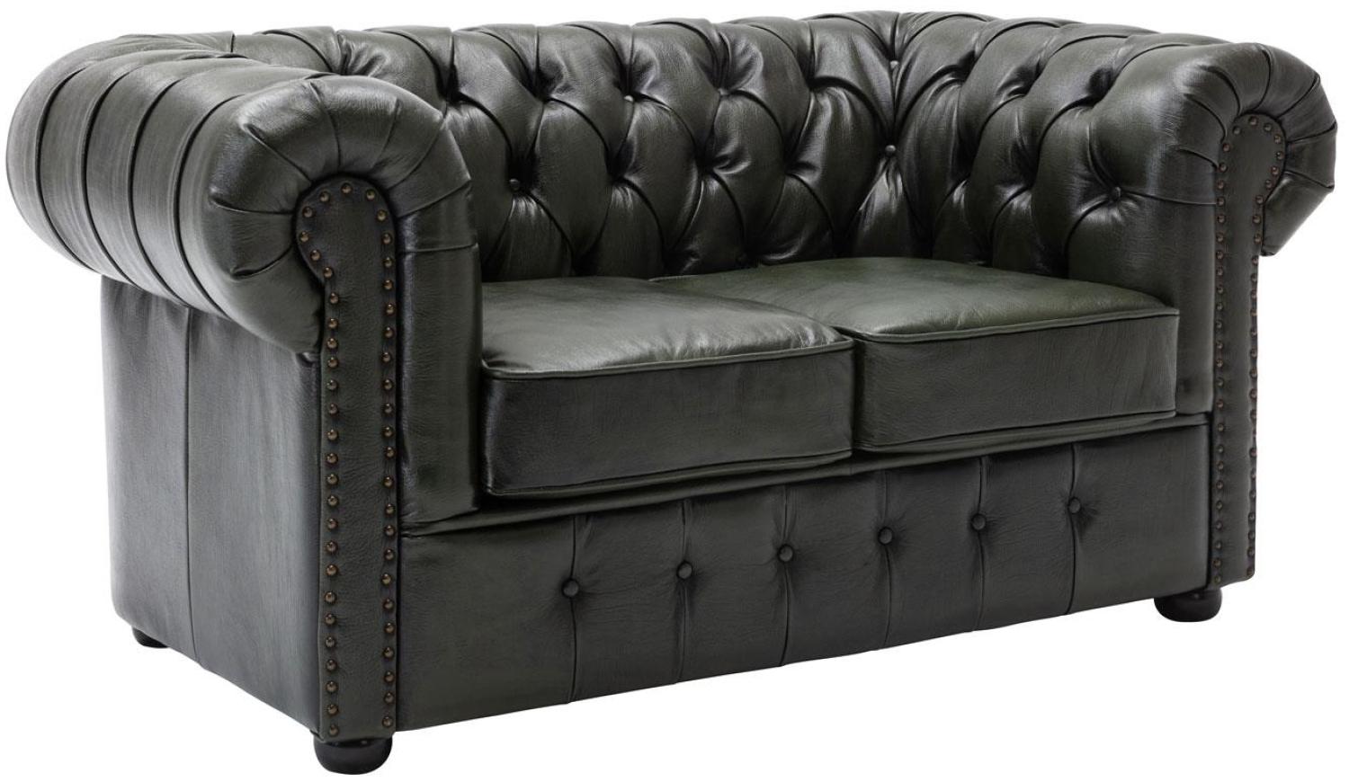 2-Sitzer Sofa 'Chesterfield', Leder grün 156 cm Bild 1