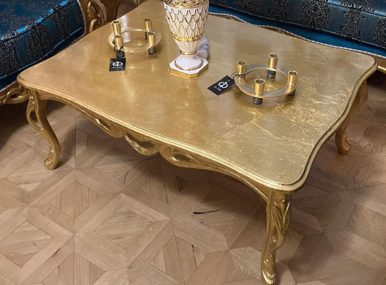 Casa Padrino Luxus Barock Couchtisch Antik Gold - Rechteckiger Massivholz Wohnzimmertisch im Barockstil - Barock Möbel - Luxus Möbel im Barockstil - Barock Einrichtung - Edel & Prunkvoll Bild 1
