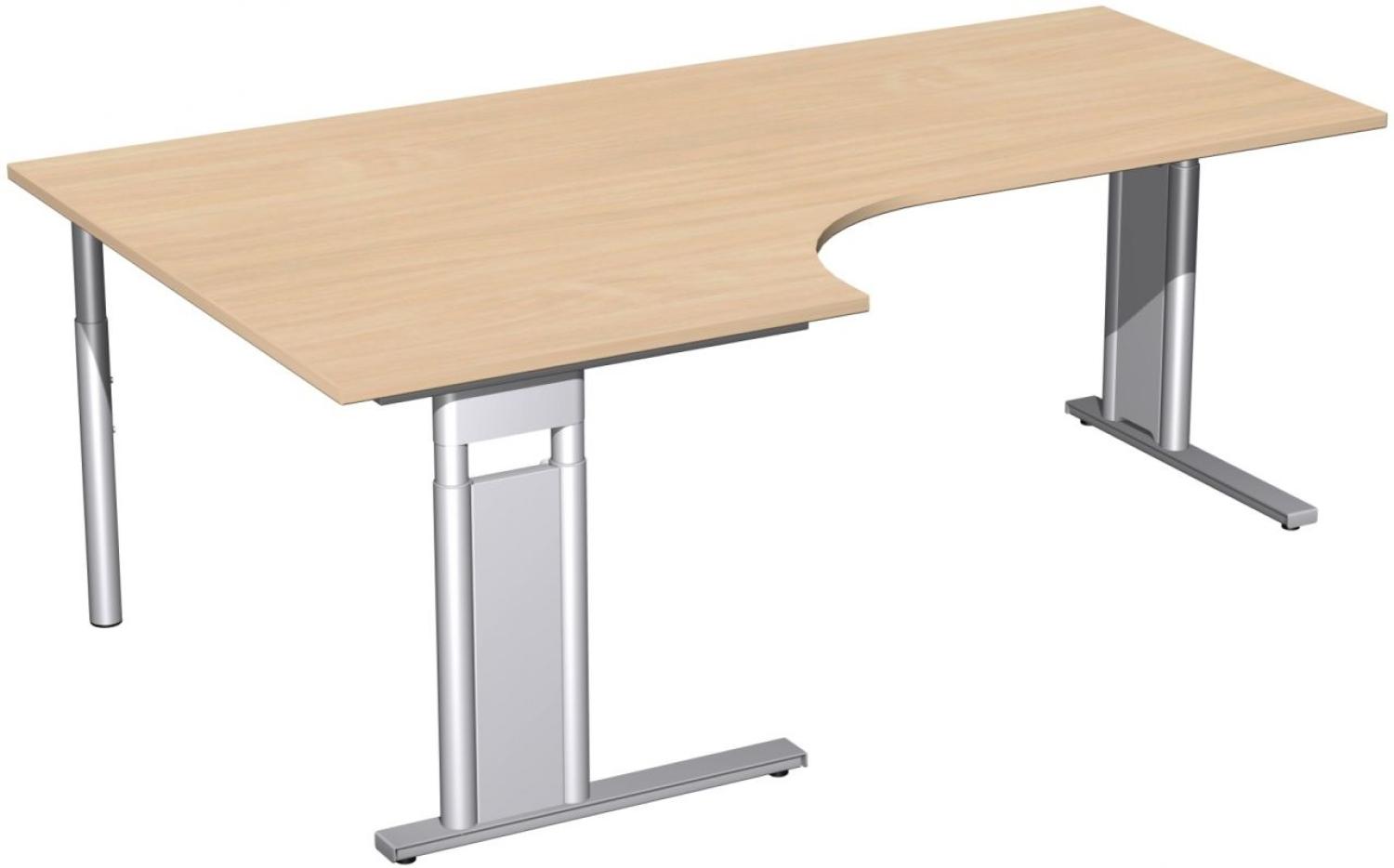PC-Schreibtisch 'C Fuß Pro' links, höhenverstellbar, 200x120cm, Buche / Silber Bild 1