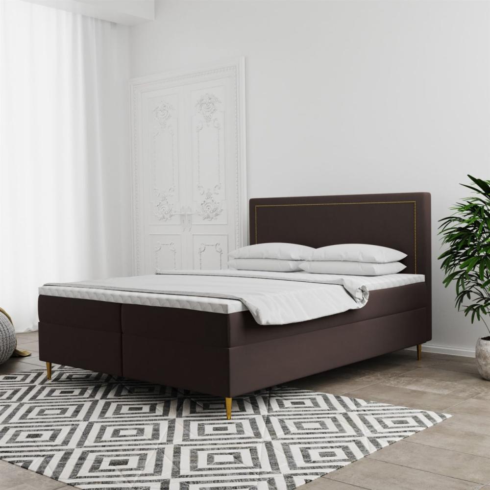 Boxspringbett Schlafzimmerbett LUCIEN 120x220cm in Stoff Soro Braun Bild 1