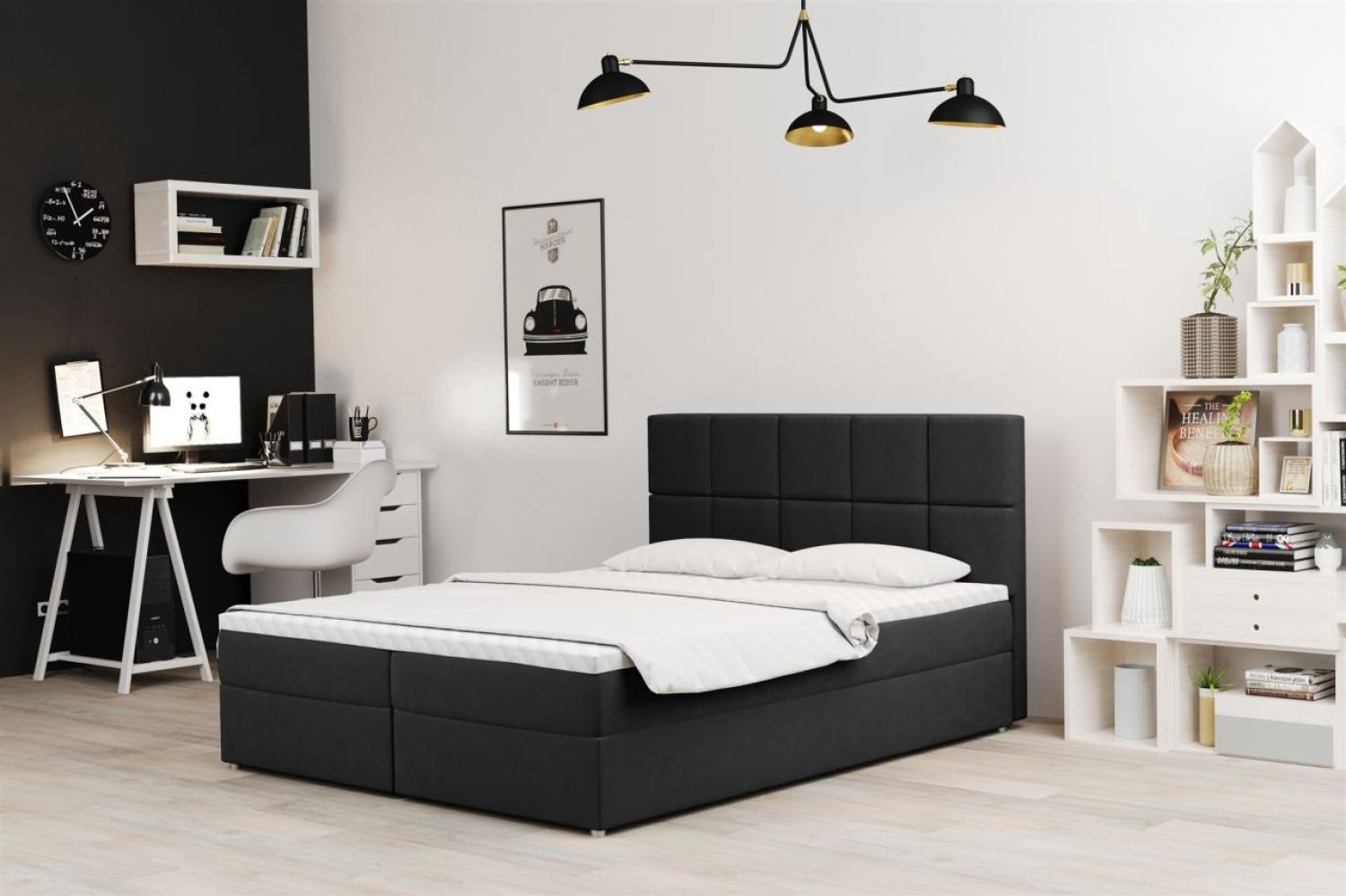 Boxspringbett Schlafzimmerbett FRASCO 180x200cm in Stoff Soro Schwarz Bild 1